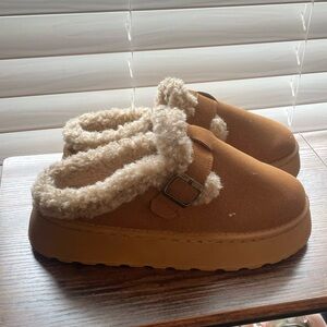 Brown and Cream Cozy Mules with Plush Lining